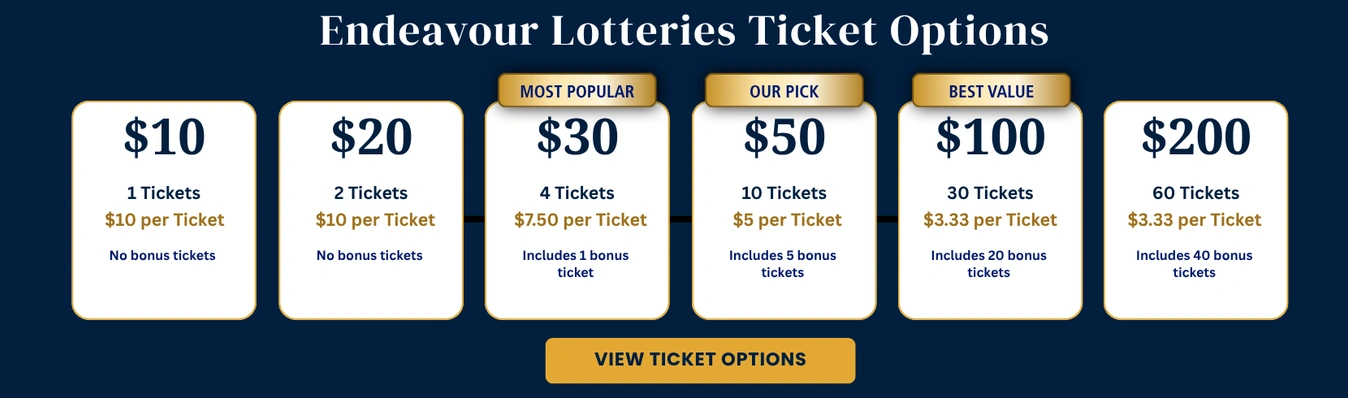 Endeavour Lotteries Ticket Options (1) Endeavour Lotteries, endeavour prize home ticket options